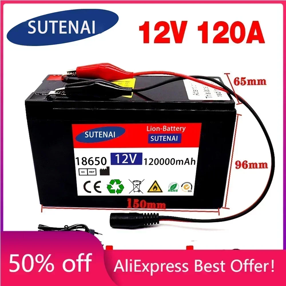 

12V 120Ah 120000mAh 18650 lithium battery 30A sprayer built-in high current BMS electric vehicle battery +12.6V charger