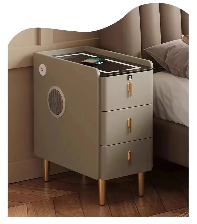 Description Picture 6 of itemModern Style Intelligent Wooden Bedside Table with Wireless Charging Faux Leather 3 Drawers 25cm Nightstands Storage Cabinet