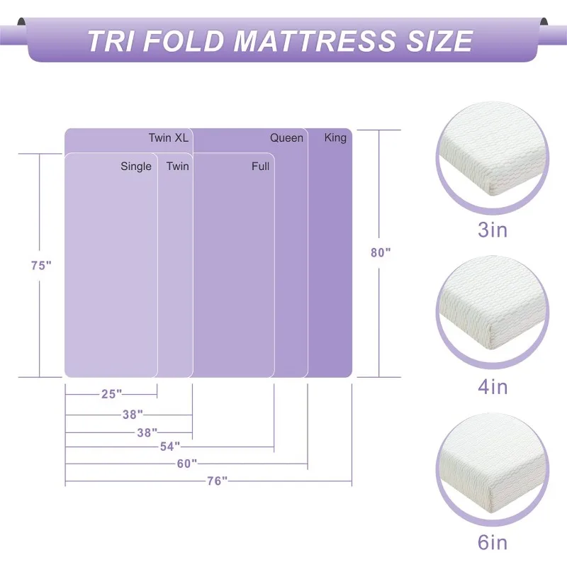 Folding Mattress Twin XL Tri-Fold Gel Memory Foam Mattress Topper with Breathable & Washable Cover 4 Inch Foldable