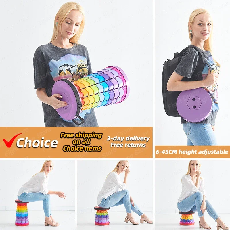 Folding Chair Portable Round Folding Chair Accordion Chair Height Adjustment Simple Tool Elephant Swing Playground Queue Gift