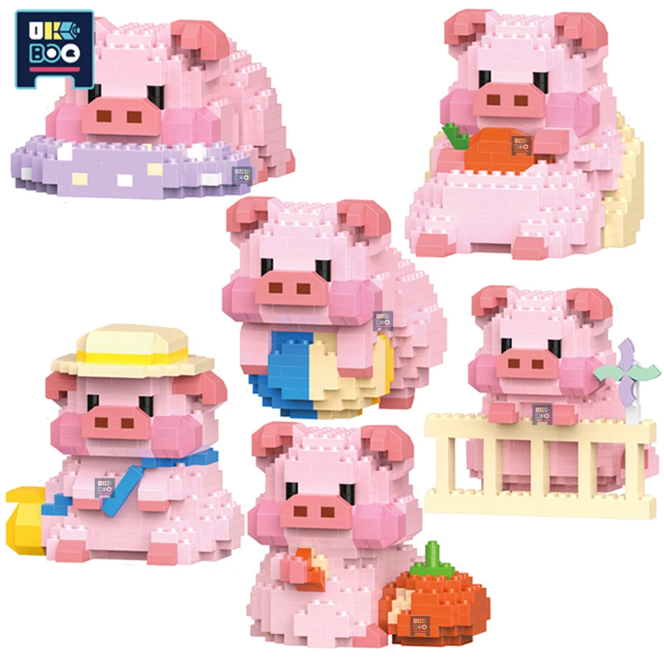 

Cute Pig Micro Building Blocks City DIY Construction 3D Model Animal Daily MOC Mini Bricks Toys For Children Christmas Gift