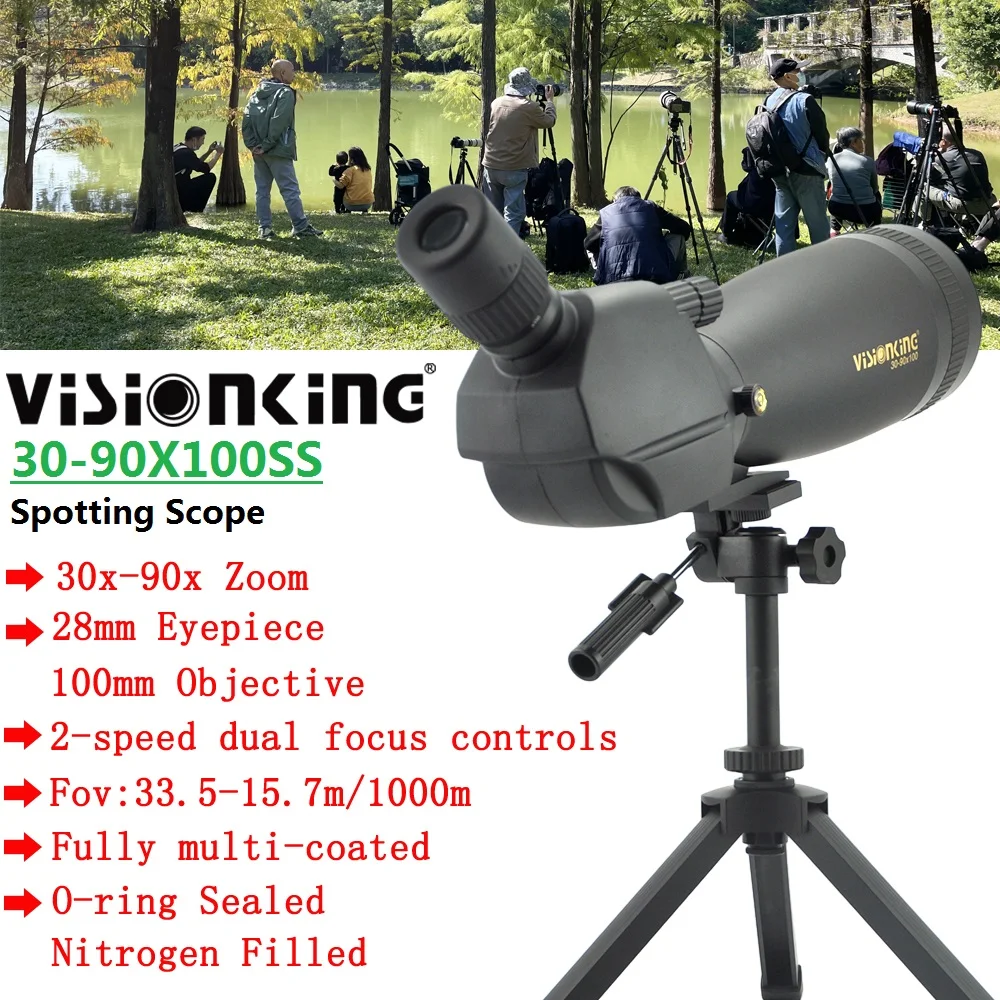 

Visionking 30-90x100SS Spotting Scope 2-speed Dual Focus Control Monocular FMC Bak4 28mm Eyepiece Birdwatching Camping Telescope