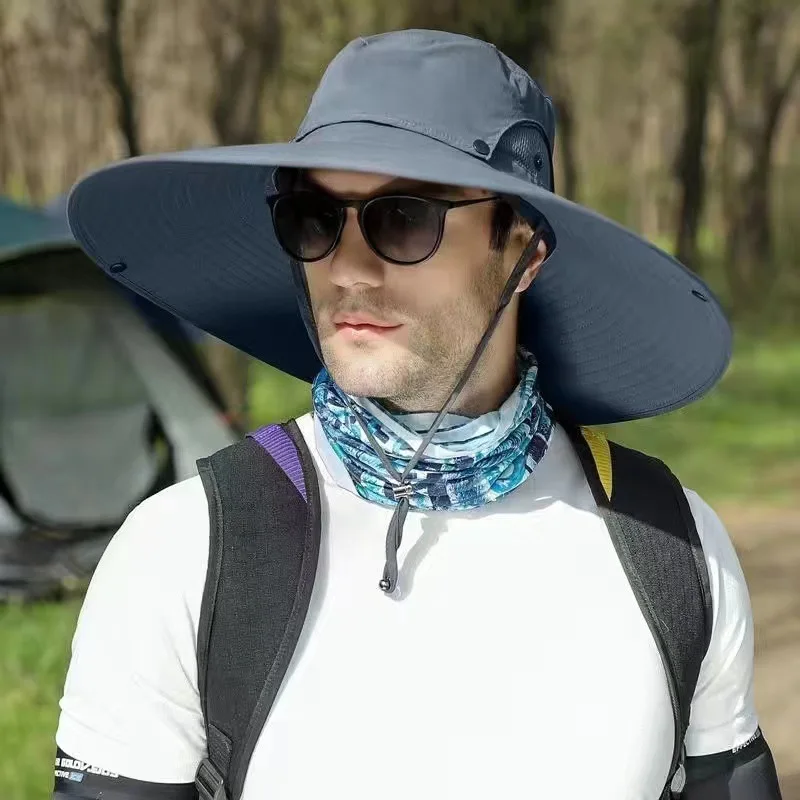 Outdoor men's sunshade hat 15cm large brim hat with face covering fishing mountaineering hat casual breathable fisherman hat 2