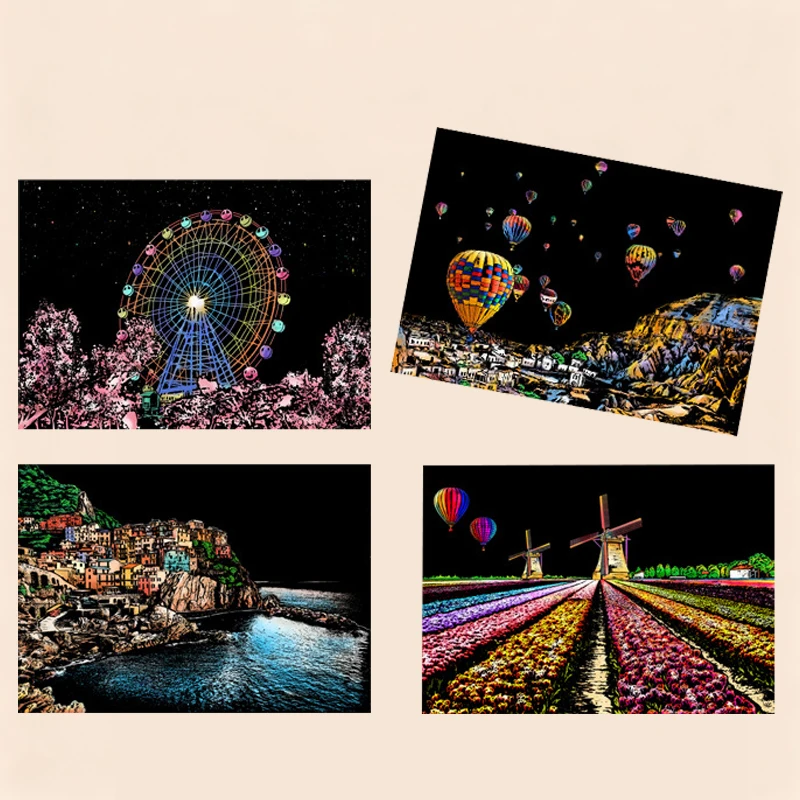 Papel Artístico Para Rascar Para Adultos - Kit De Arte Para Rascar Que Brilla En La Oscuridad Para Niños | Regalo Creativo Para Pintar Y Rayar | Papel