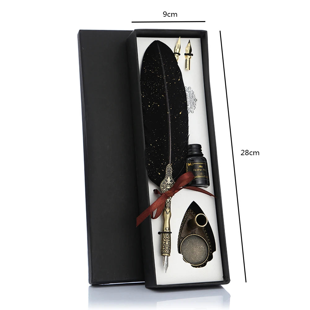 Vintage Calligraphy Feather Dip Pen Set with Ink - Creative Retro Writing Stationery