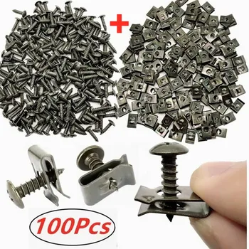 100Pcs-10Pc Mixed Car Metal Screw Tapping Fastener Clip U-Type Clip with Screw Anti-rust Protection Clip Screw Buckle Iron Sheet 1