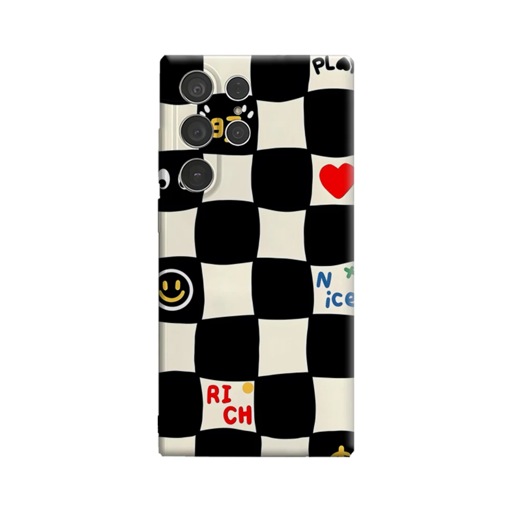 Checkerboard Shockproof Double Layer Phone Case with Cute Text Design