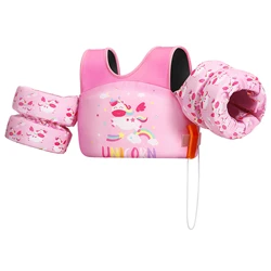 Children's Safety Swim Vest with Whistle and Foam Support for Pool and Kayak Adventures (Rainbow Unicorn)