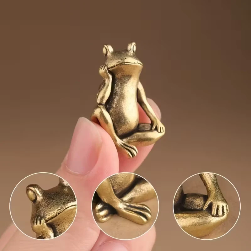 1 Stück Messing Kontemplative Frosch Tee Haustier - Vintage Statue für Home Office Desktop Dekorative Figur Ornament – Detail 8