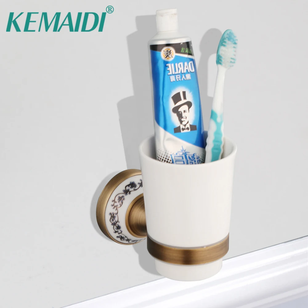 

KEMAIDI Solid Brasss Bathroom Accessories Luxury Bathroom Toothbrush Cup Antique Brass Cup Golden Plated