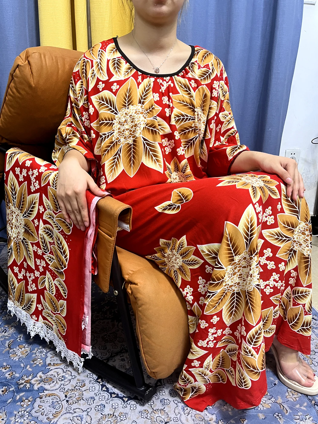 Abayas For Women 2023 Dubai Fashion Floral Cotton Summer O-neck African Prayer Nigeria Islam Dress With Big Lace Shawl Wrap