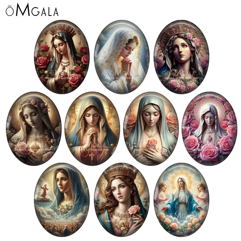 

New Vintage Paintings Our Lady Virgin Mary 13x18mm/18x25mm/30x40mm Oval photo glass cabochon demo flat back Making findings