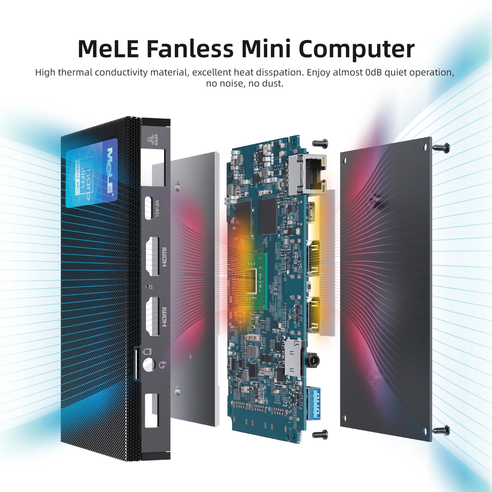 MeLE Mini PC Windows 11 Pro Quieter3Q N5105 LPDDR4 8GB ROM 128GB M.2 SSD (Up to 2.90GHz) Dual HDMI2 4K 60Hz BT5.1 Wi-Fi 5 USB3.0 3