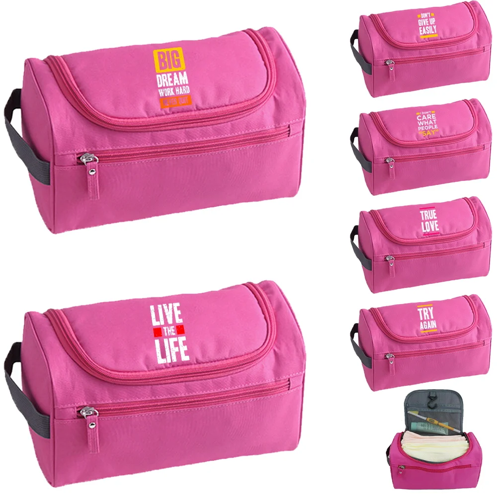 

Portable Wash Makeup Bag Toilet Organizer Women Business Travel Cosmetic handbag Phrase Print Hanging Waterproof Storage Pouch
