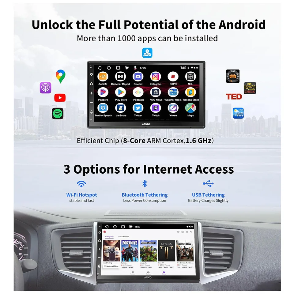 ATOTOユニバーサル7インチAndroid 2DINカーステレオマルチメディア