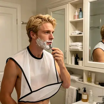 Grembiule da Barba Pieghevole per Uomo, Cappa Raccogli Peli da Rasatura, Bavaglino per la Cura della Barba e dei Baffi, Raccoglitore di Peli Rasati