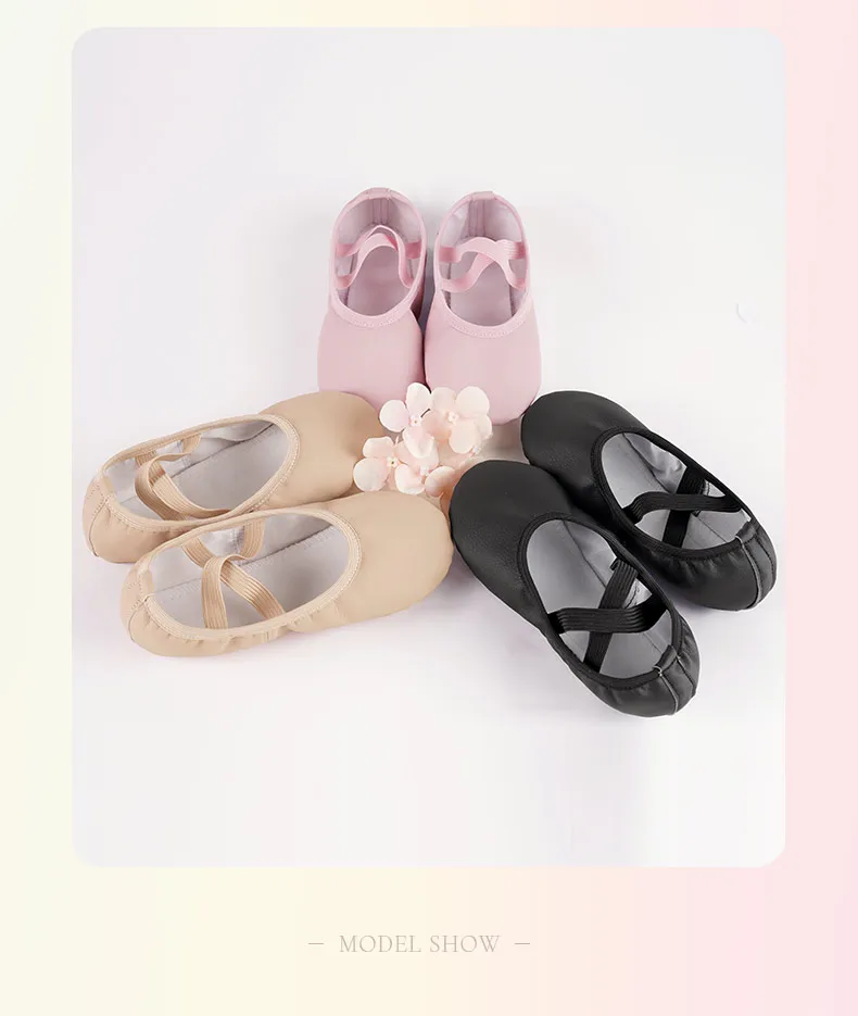 Kinder-Ballettschuhe für Mädchen, PU-Leder, weiche geteilte Sohle, professionelle Tanz-Training-Hausschuhe, rutschfest – Detail 5