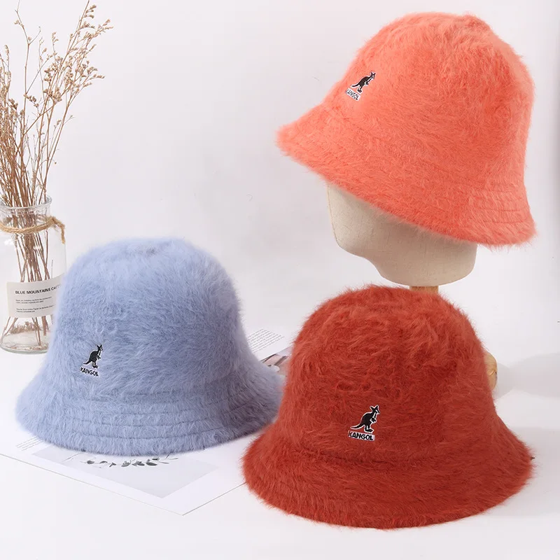 CNTANG Women's Winter Kangaroo Hat Fashion Rabbit Hair Fisherman Hats Outdoor Warm Cover Face Caps Travel Casual Bucket Cap 2