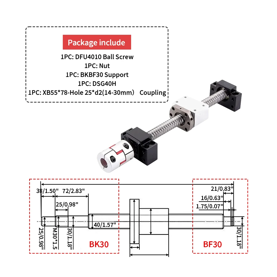 GooEquip SFU1605 Husillo De Bolas 650mm: Kit Completo Con Soportes BK12/BF12 Para CNC (Acero Inoxidable)