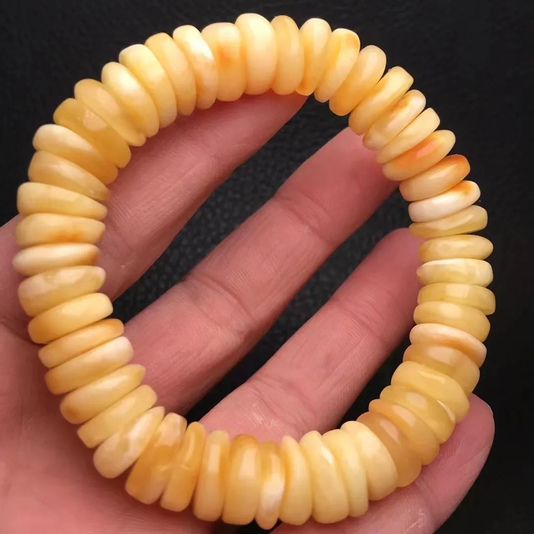 

New arrival natural yellow beeswax amber bracelet round beads Carving Buddhist beads jewelry Sweater chain Multi loop bracelet