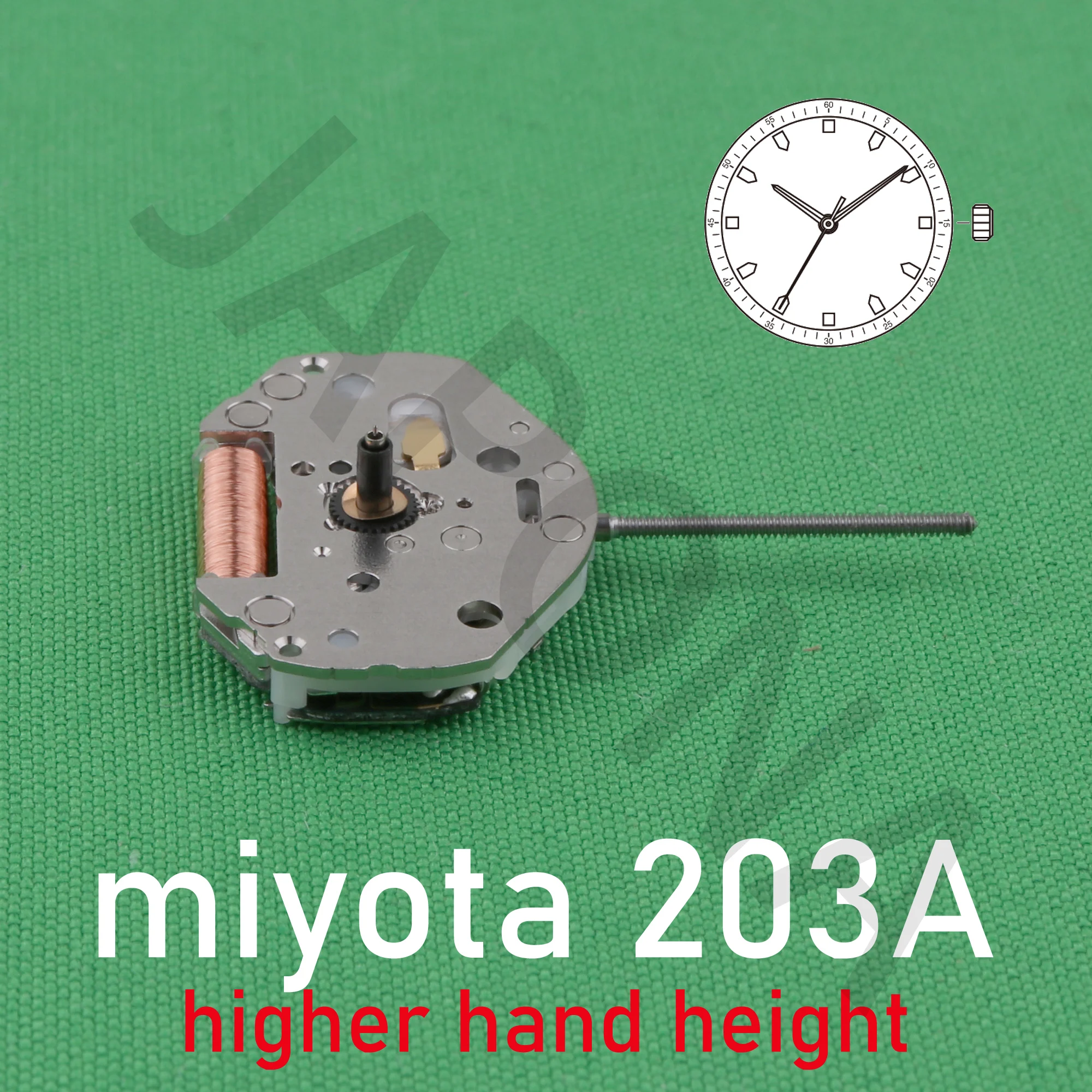 미요타 203A 무브먼트, 다이얼 깊이 활용 디자인 가능, 높은 손 높이, 203A 무브먼트