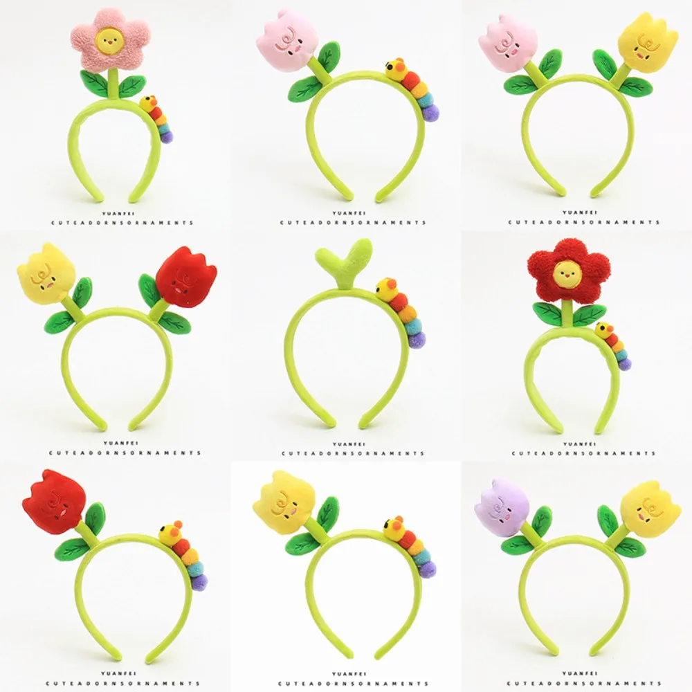 Caterpillar Flowers Cartoon Headband New Tulip Green Bean Funny Headband Taglia Media Flower Hairclip Women
