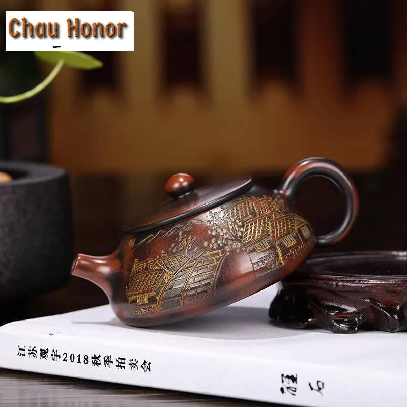 130ml Boutique Raw Ore Stone Scoop Tea Pot Yixing Purple Clay Teapots Handmade Ball Hole Filtration Kettle Tea Table Accessories