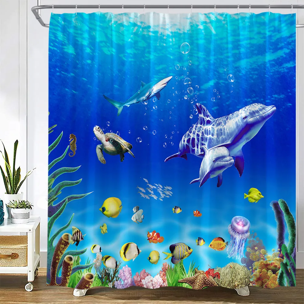 Octopus Sea Turtle Shower Curtain Watercolor Animal Dolphin Tropical Fish  Coral Underwater Landscape Curtains Bathroom Decor Set - AliExpress