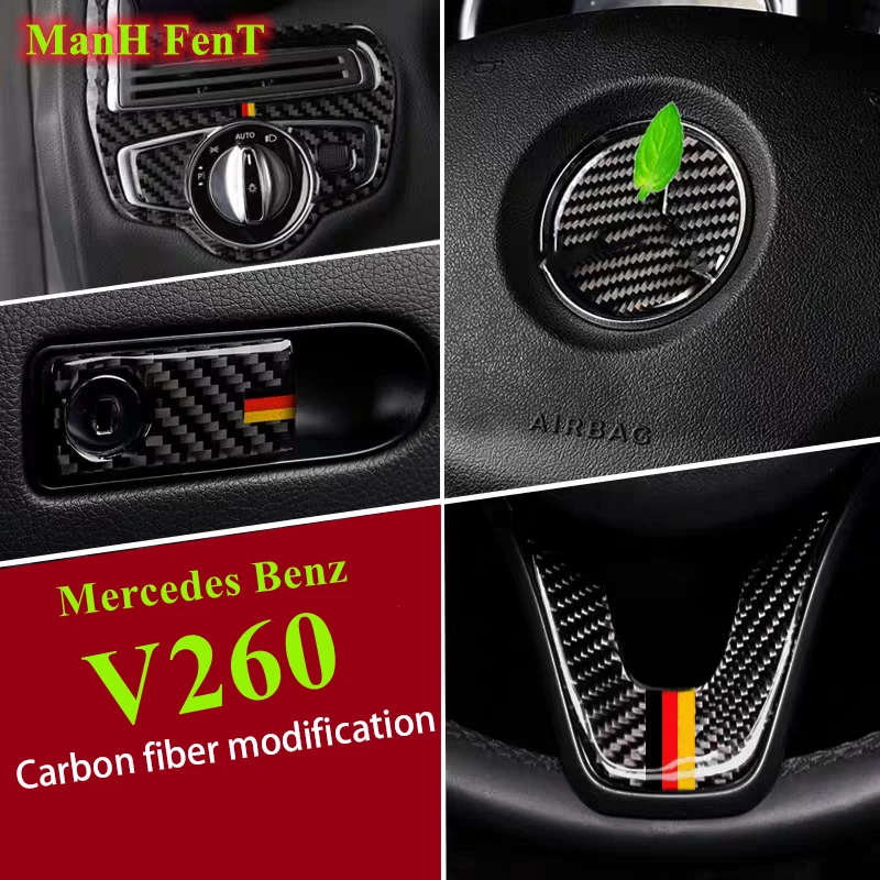 For Mercedes Benz V260 V-Classs Carbon Fiber Decoration 3D Sticker Steering Wheel Button Cup Holder Headlight Switch Panel | Автомобили и
