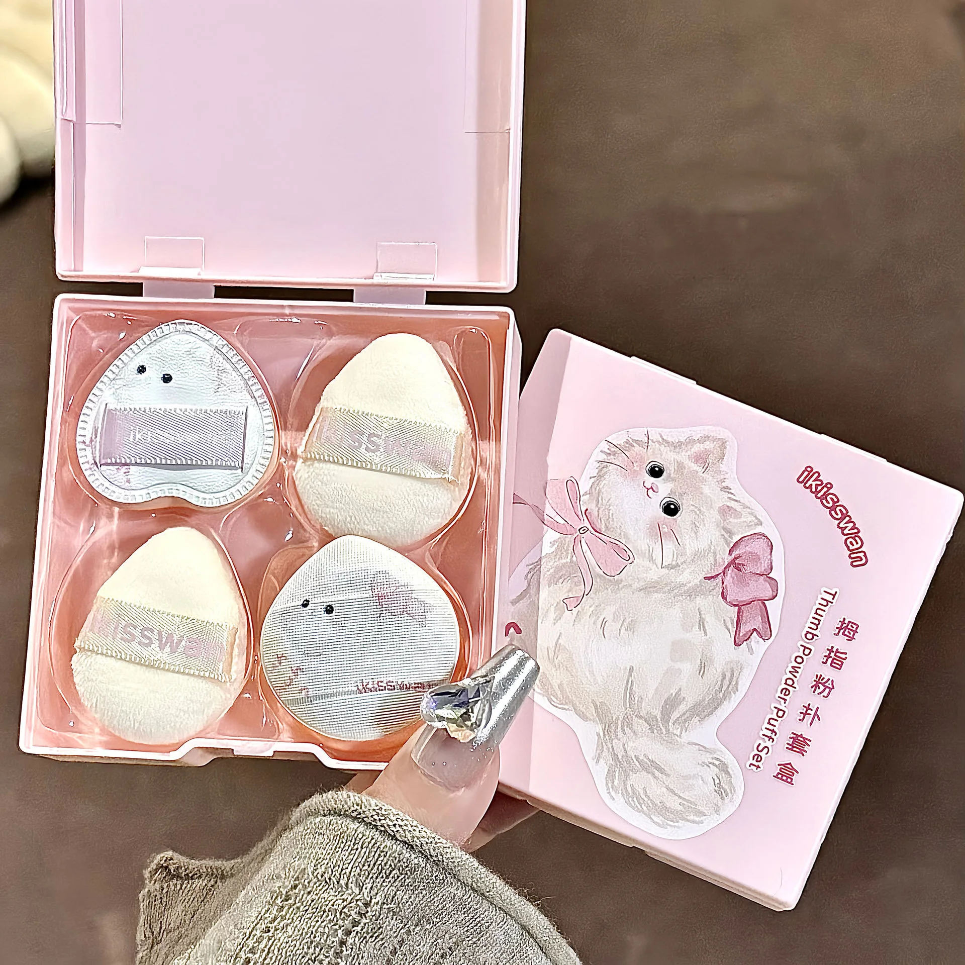5개 미니 엄지손가락 모양 메이크업 퍼프 하이브리드 세트, 습식 및 건식 겸용, 부드럽고 전문적인 다기능 메이크업 도구 세트 (박스 포장)