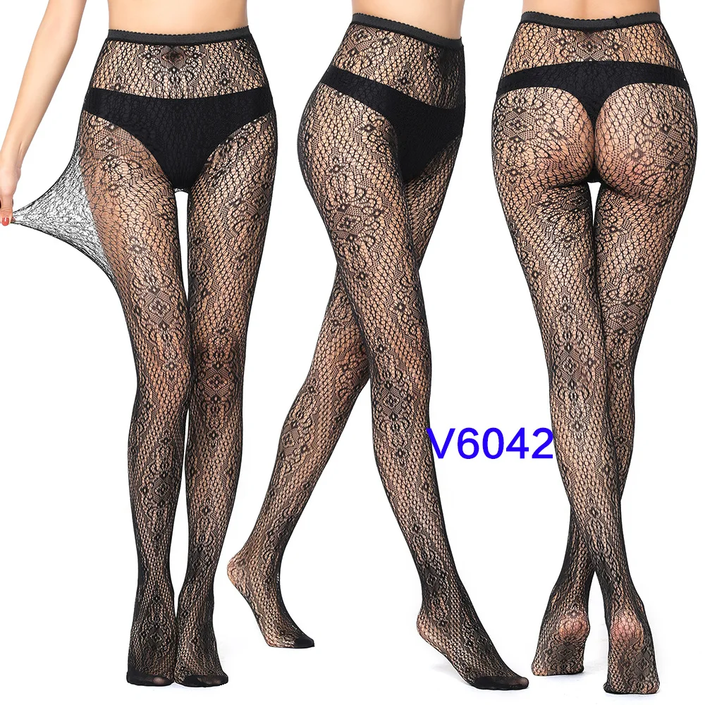 Women's Gothic Lace Fishnet Pantyhose – Seamless Jacquard Weave Garter Stockings