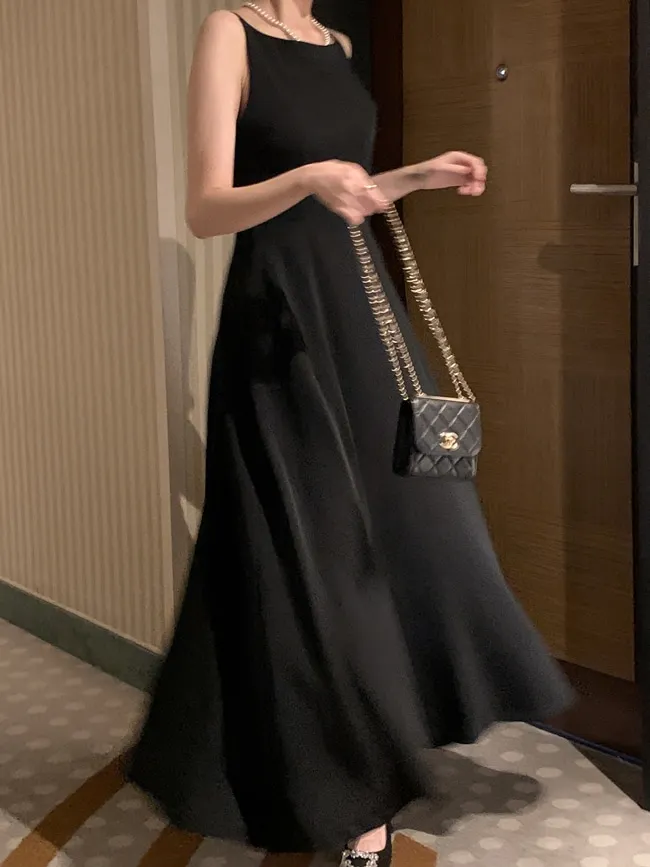 Elegant Solid Long Dresses for Women Wedding Evening Party Dress Sleeveless Casual A-line Summer Korean One Piece Vestido Mujer