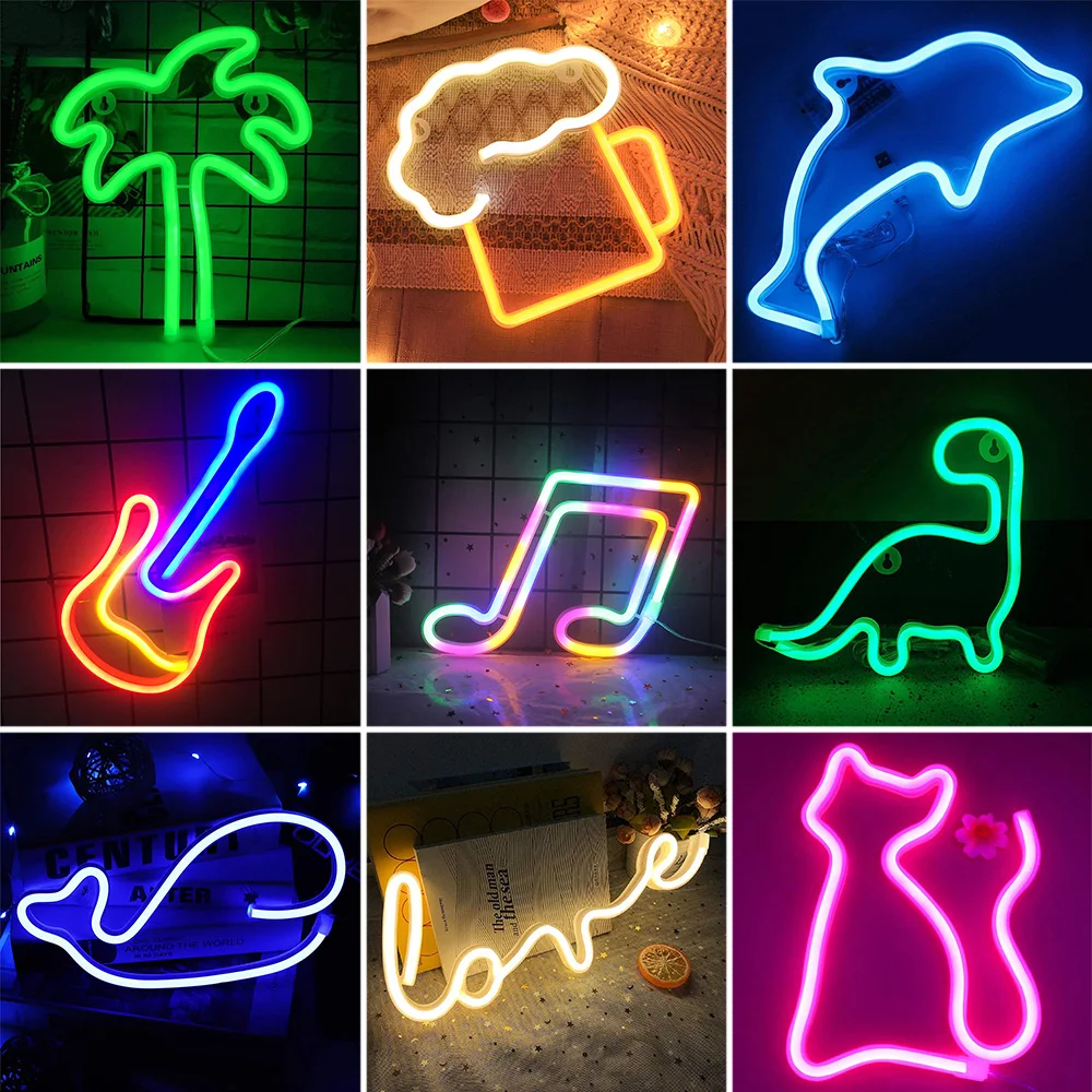 LED Neon Sign Lights Party Wall Art Decor Room Bar Beer USB/Battery Neon Lamps Wall Hanging Neon Signs Musical Note Night Lights 1
