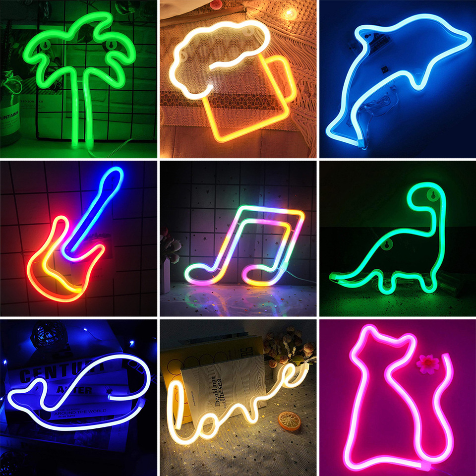 LED Neon Sign Lights Party Wall Art Decor Room Bar Beer USB/Battery Neon Lamps Wall Hanging Neon Signs Musical Note Night Lights