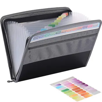 Cartella espandibile da 1 pezzo - 13 tasche, cartella formato A4, borsa portadocumenti portatile a fisarmonica, include 27 etichette colorate.