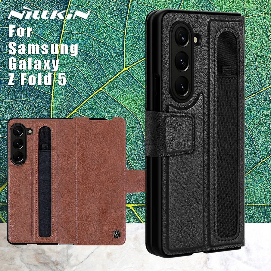 

Оригинальный Складной флип-чехол для Samsung Galaxy Z, 5 дюймов, винтажный кожаный чехол Nillkin Aoge со слотом для ручки, подставка-держатель, задняя крышка для Zfold5