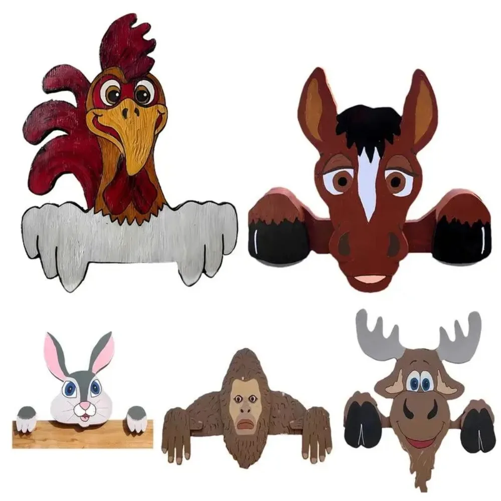 

Деревянный декоративный забор с животными, наружные украшения, креативное украшение с животными, скульптуры, художественные украшения, забор, открывающийся на открытом воздухе