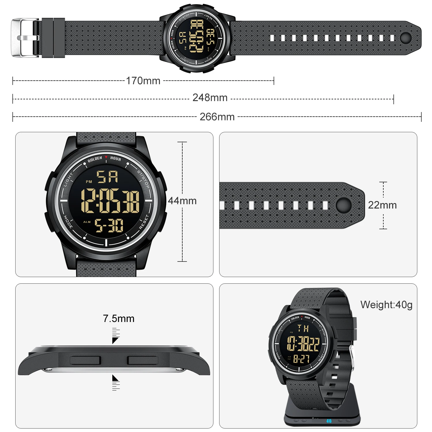 GOLDENHOUR Fashion Outdoor Sport Watch Men Multi-functional Alarm Clock Chrono 5Bar Waterproof Digital Watch Silicone Strap - Image 4