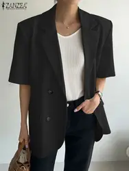 ZANZEA Office Fashion Blazer Lady Short Sleeve Coats Women Lapel Collar Solid 2023 New Jacket Casual Loose Fake Pocket Outerwear