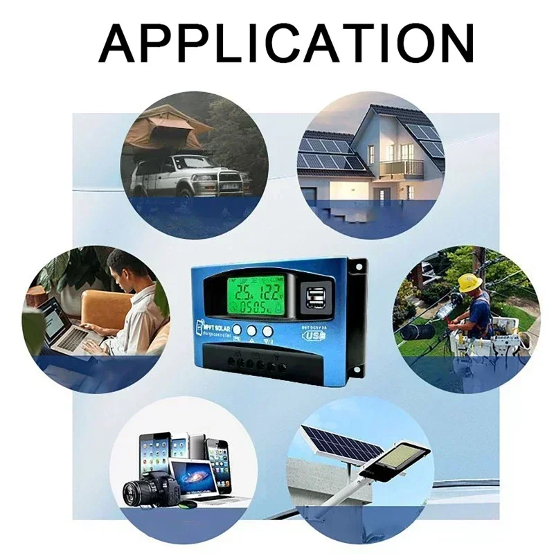 100A/60A/50A/40A/30A 블루투스 WIFI MPPT 태양열 충전 컨트롤러 12V/24V 12-60V 듀얼 USB 태양 전지 패널 충전기 레귤레이터
