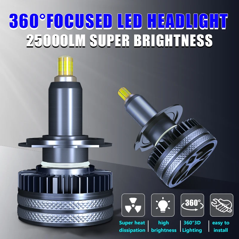 Carshark 360 Degree H7 Led Headlight Turbo 30000Lm H1 H8 H9 H11 Bulbs hb3 Hb4 Hir2 Car Lamps 6000K 12V 9005 9006 9012 Fog Lights