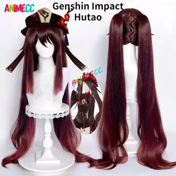 원신 임팩트 후타오 코스프레 가발, 애니메이션 게임 후타오 중국 스타일 코스튬 소품, 할로윈 모자 액세서리, 크리스마스 가발 + 가발 모자