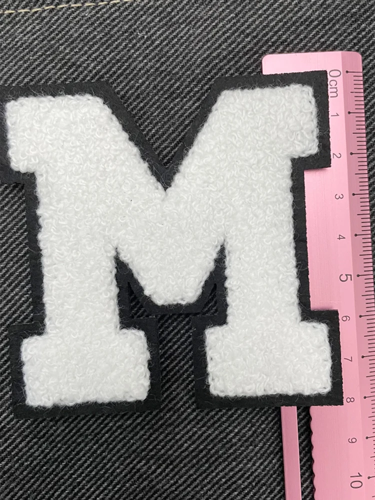 8cm Black & White Chenille Embroidered Letter Patches