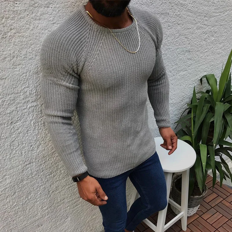 Men's Sweater Spring And Autumn New Slim-Fit Crewneck Pullover Casual Large-Size Sweater