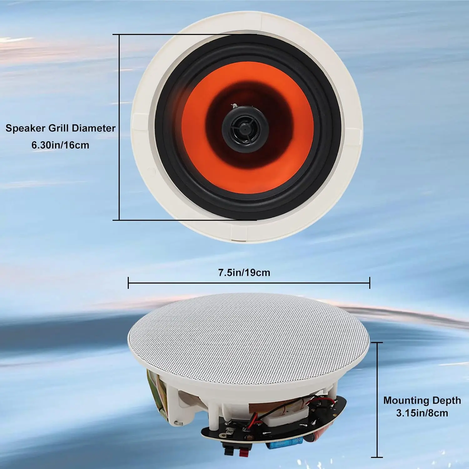 Bluetooth Speaker Wall Ceiling Speaker Herdio 6.5 Inch Home Audio 300W Ceiling Bluetooth Speaker for Indoor Kitchen Bedroom Bathroom
