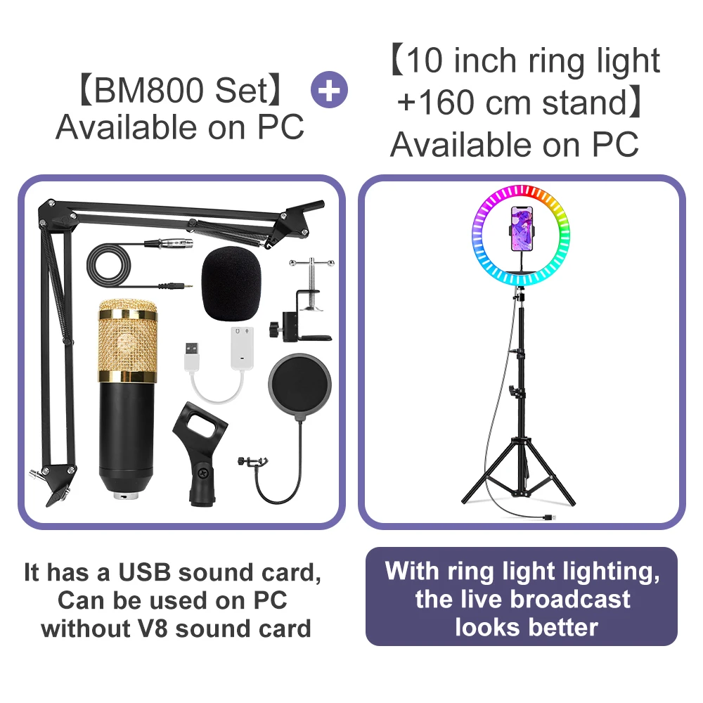 microfone bm 800 Studio Microphone Professional microfone bm800 Condenser Sound Recording Microphone For computer 