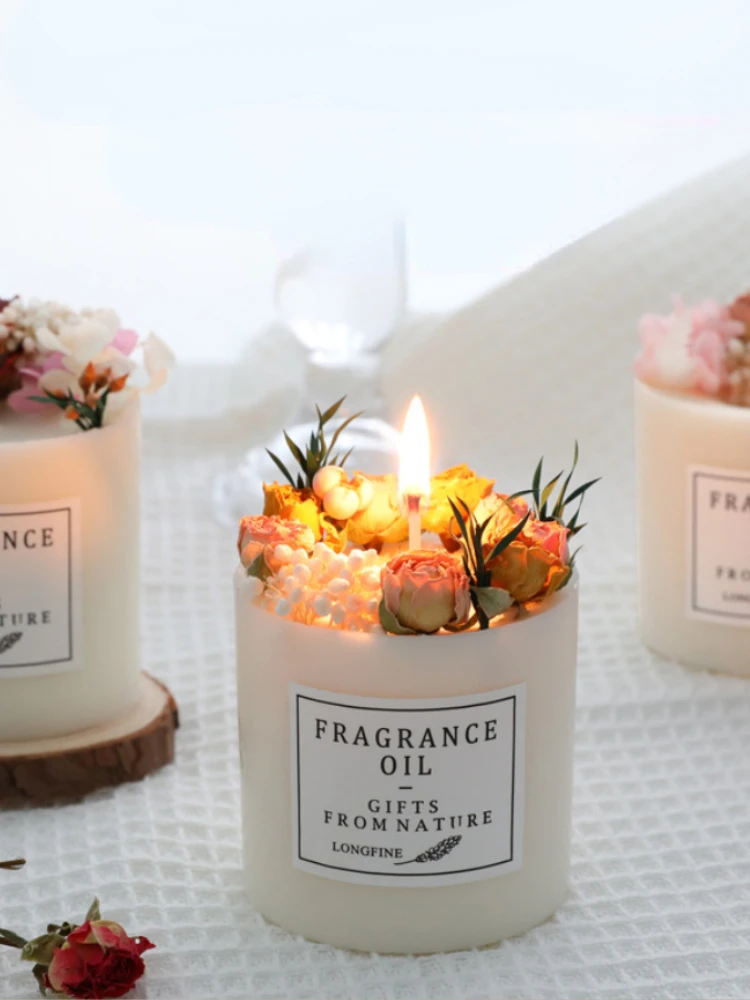 

Scented Candles Soy Wax Aromatherapy Candles Smoke Free with Dried Flowers Romantic Wedding Party Home Decoration Exquisite Gift