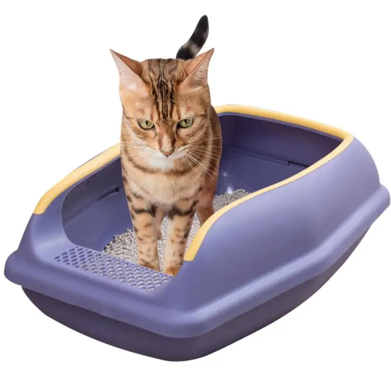 

High Sided Litter Box Semi-enclosed Anti-splashing Cat Litter Box Open Top Cats Litter Box With Movable Fence Travel Cat Toilet