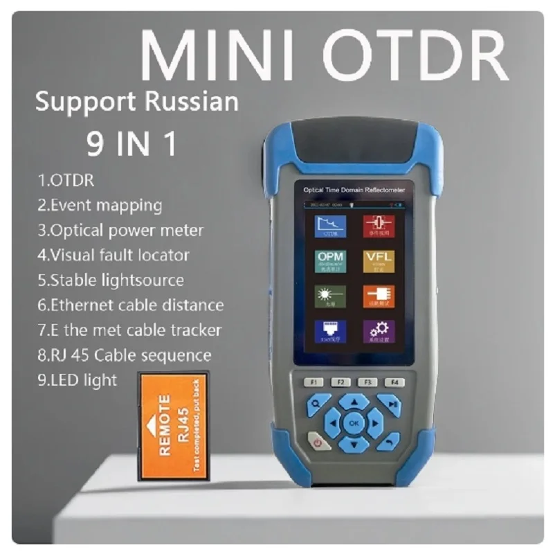 

MINI OTDR Fiber Optic Reflectometer with 9 Functions VFL OLS OPM Event Map 1310/1550nm 22/24dB for 60km Cable Ethernet Tester