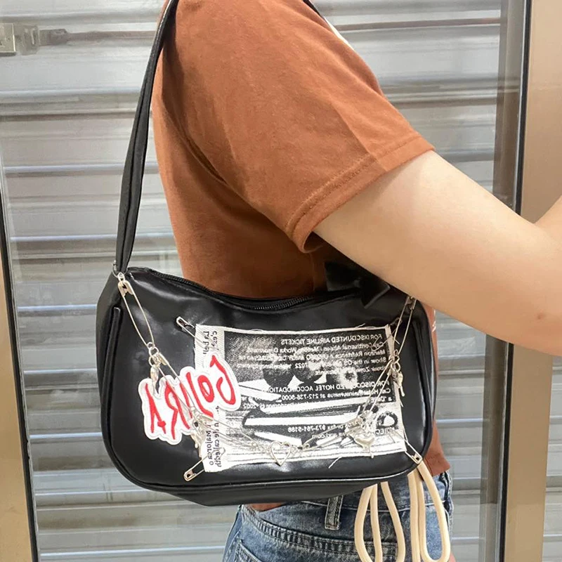 HAEX Y2K Women Handbag 2023 Trend Original Punk Ladies PU Underarm Shoulder Bags Fashion High Street Subculture Bolsas De Mujer